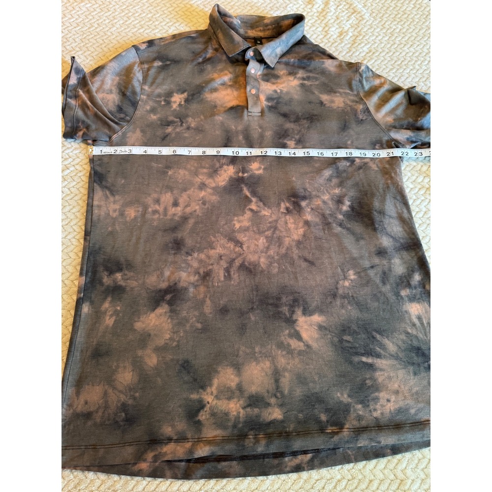 Lululemon Evolution Polo Shirt XL Grey Orange Tie Dye Cloud Wash Short Sleeve - Picture 5 of 5